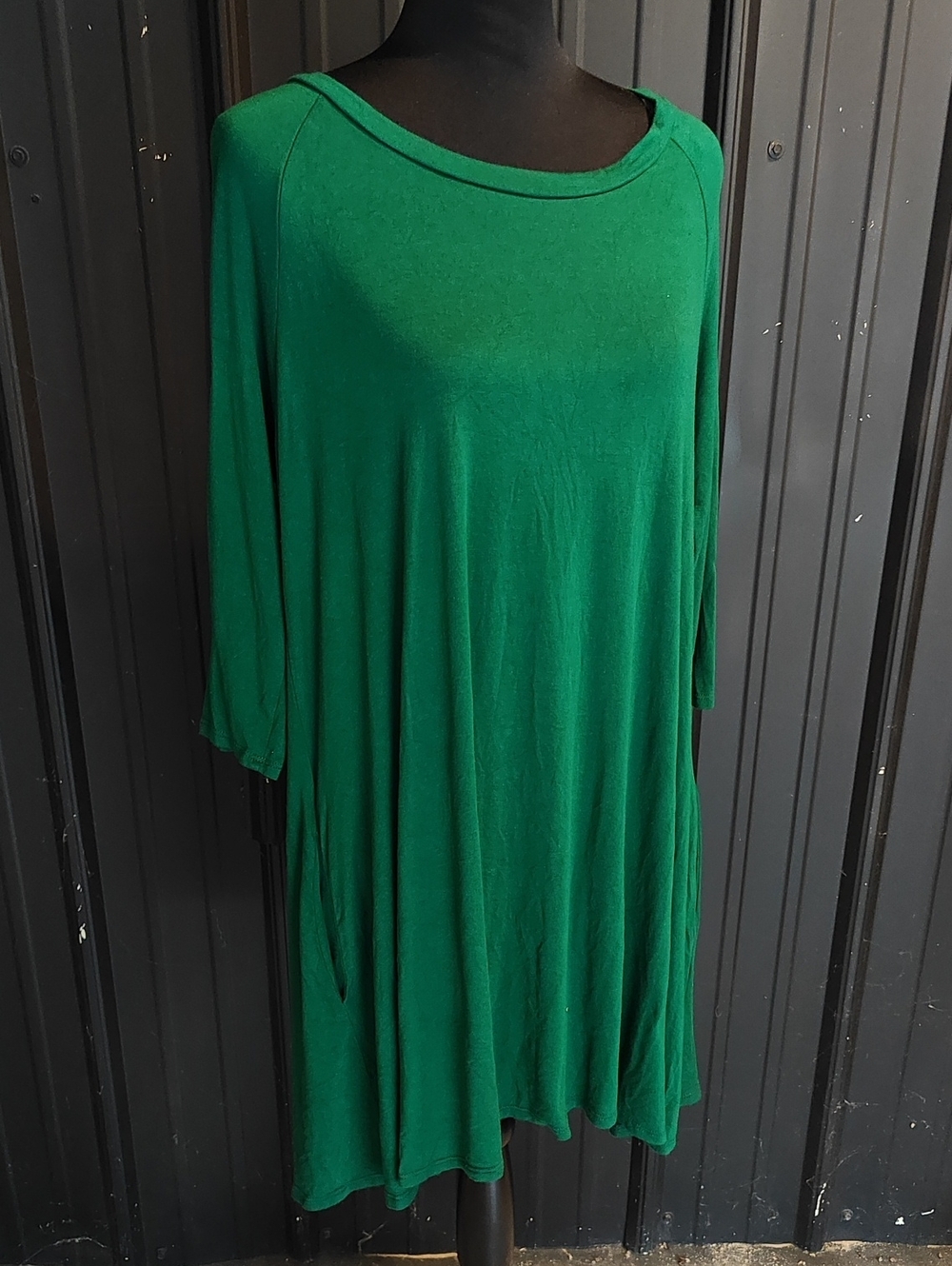 Green Stretch Pockets Tunic Dress